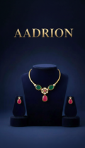 Elegant Green & Ruby Stone Necklace Set