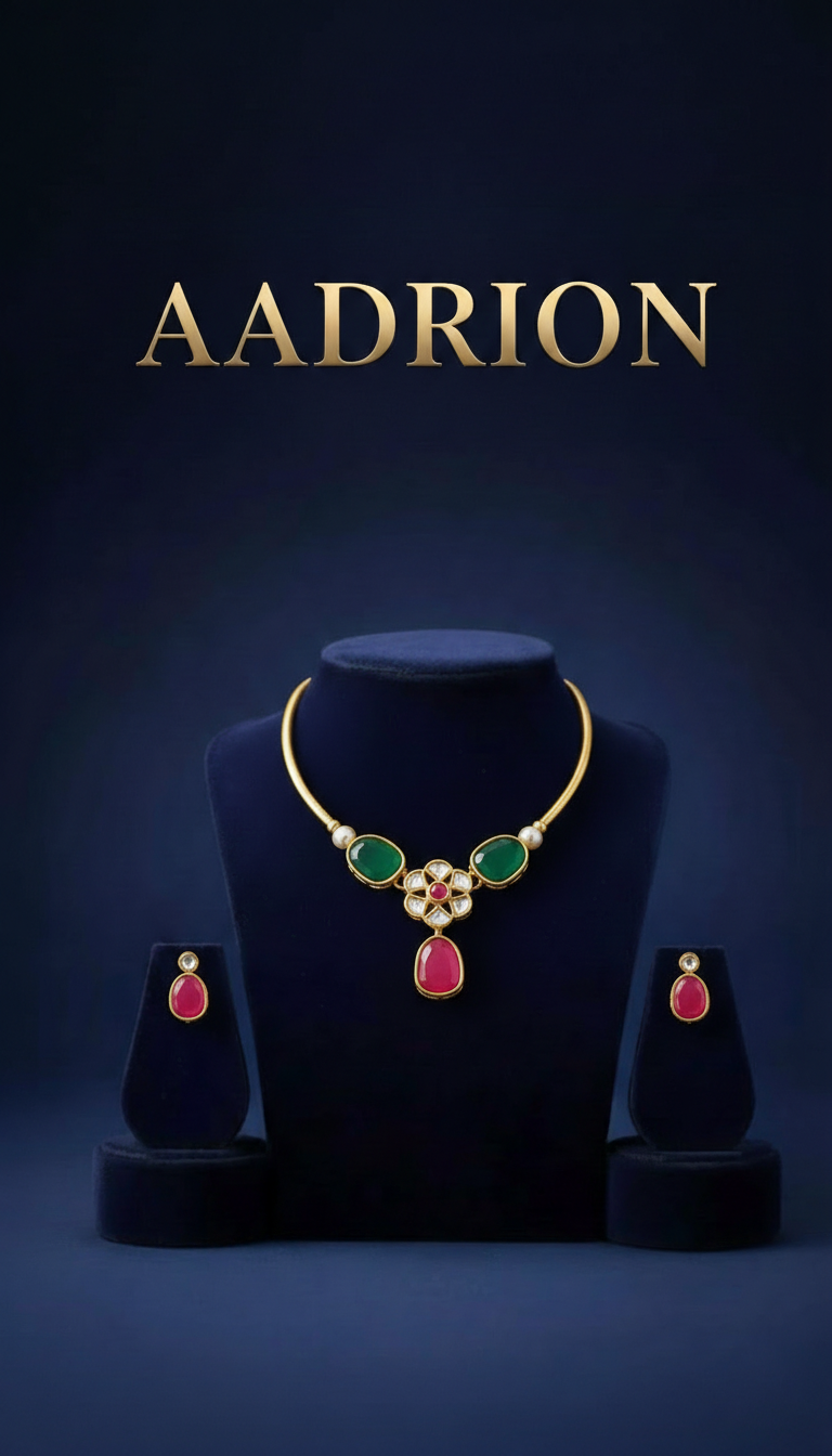 Elegant Green & Ruby Stone Necklace Set