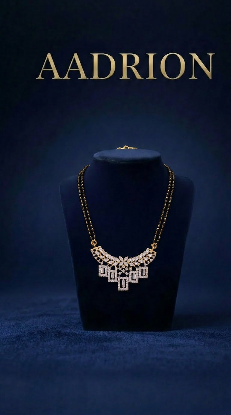 Gold Plated Designer Leaf & Geometric AD Mangalsutra