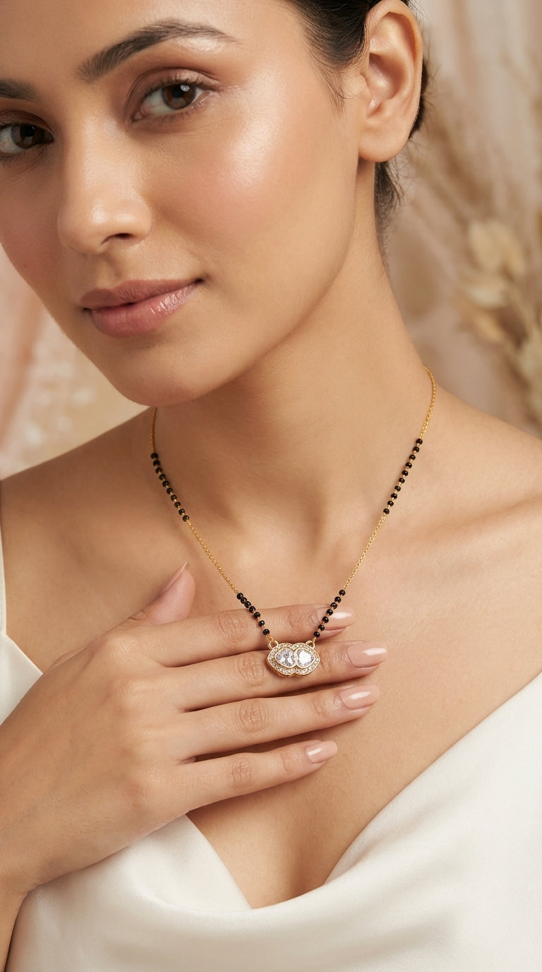 Bead Mangalsutra with Dual Heart Pendant