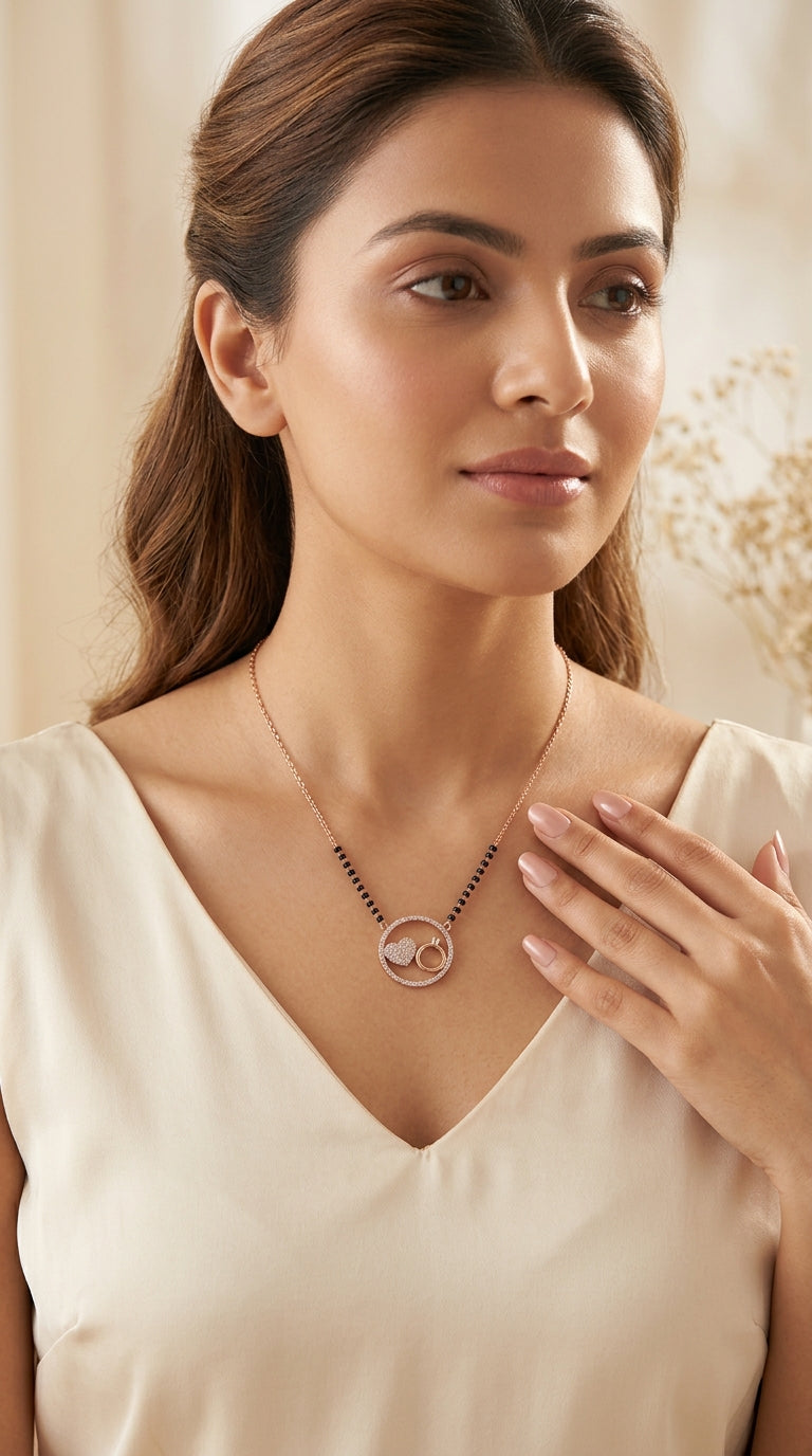 Rose Gold Heart & Ring Mangalsutra Necklace