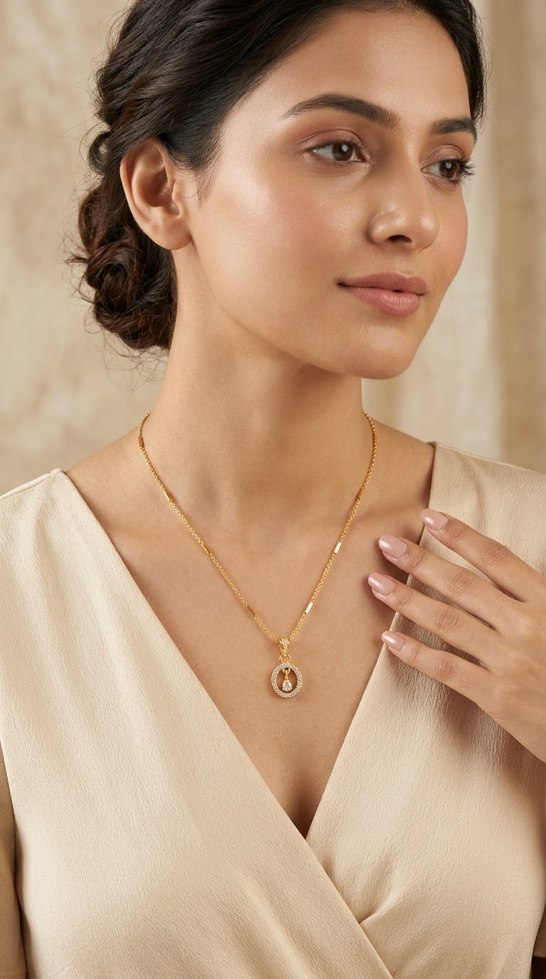 Gold Plated Circular Crystal Pendant Necklace