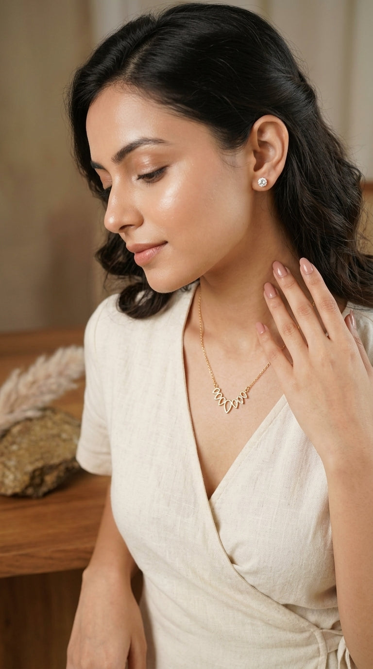 Gold-Plated Pendant Necklace with Crystal Stud Earrings Set