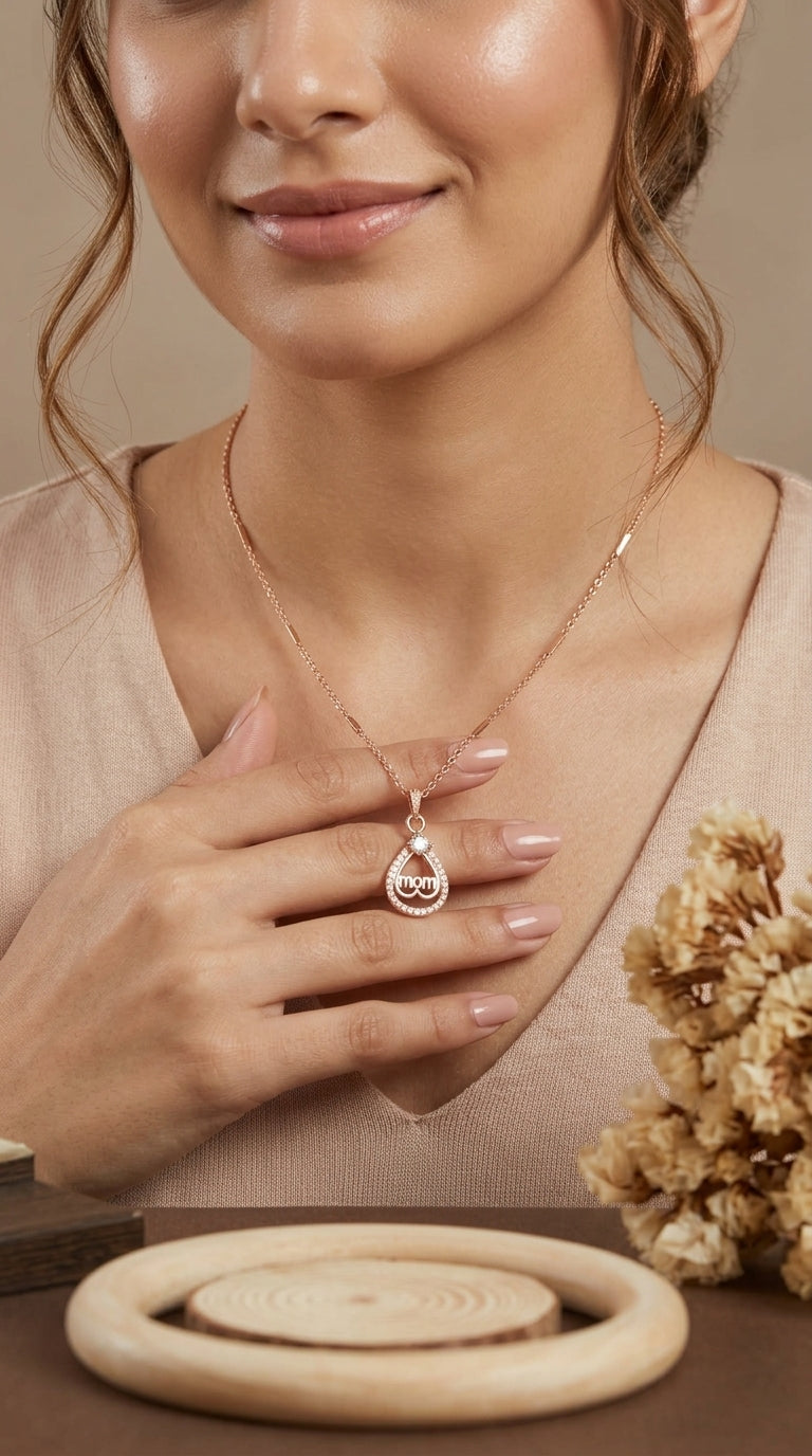 Rose Gold “Mom” Pendant Necklace