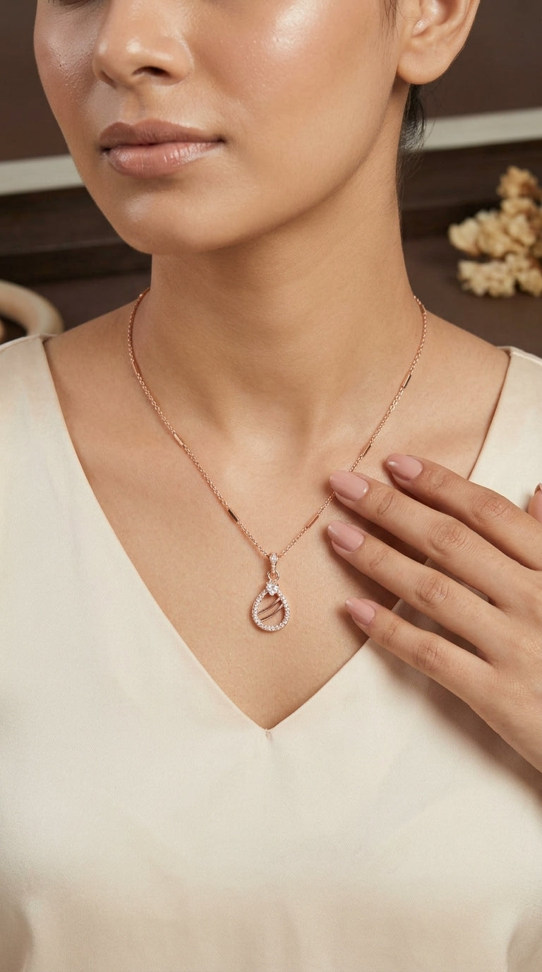 Rose Gold Heart Drop Pendant Necklace