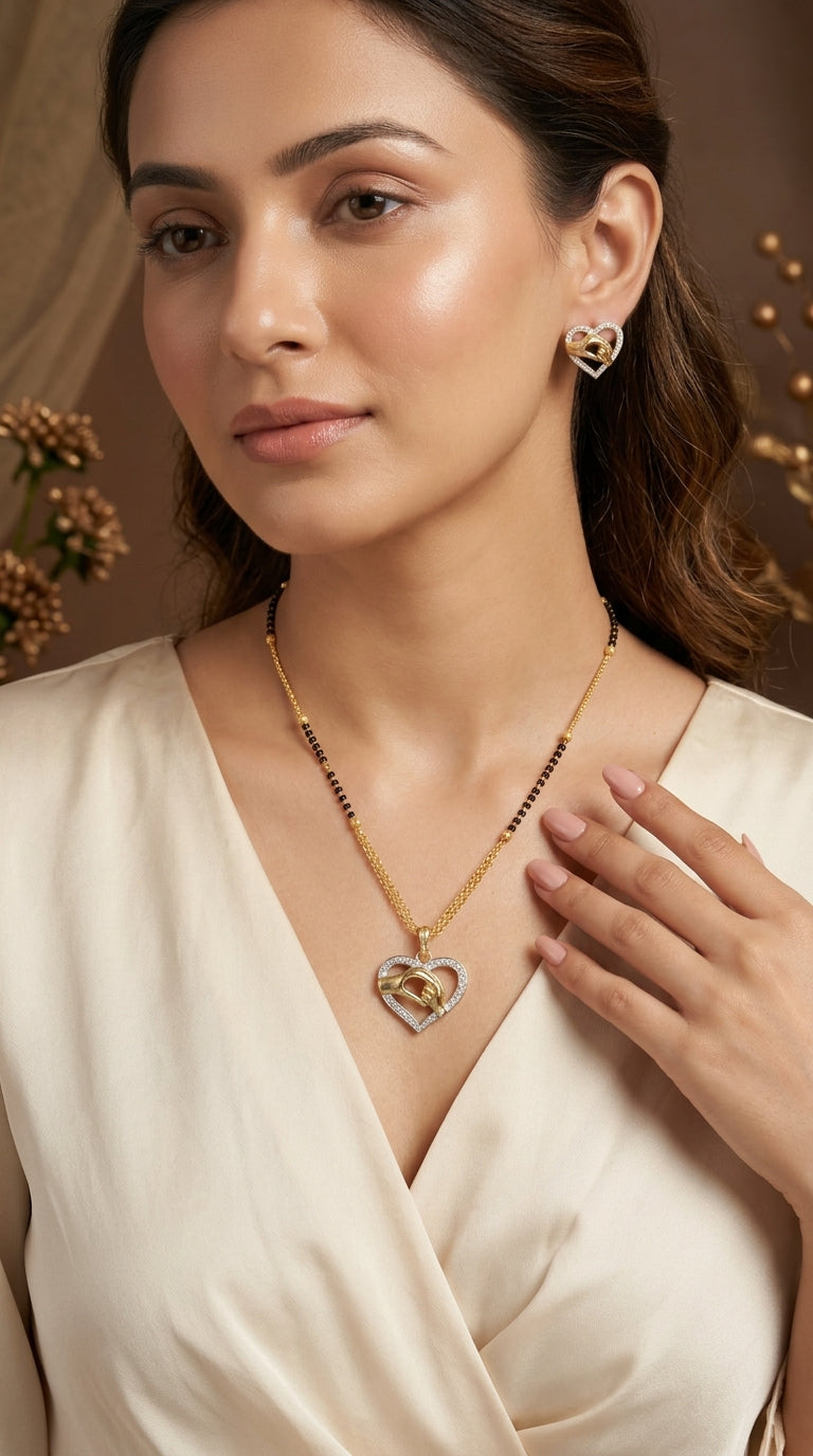 Romantic Holding Hands Heart Mangalsutra Set