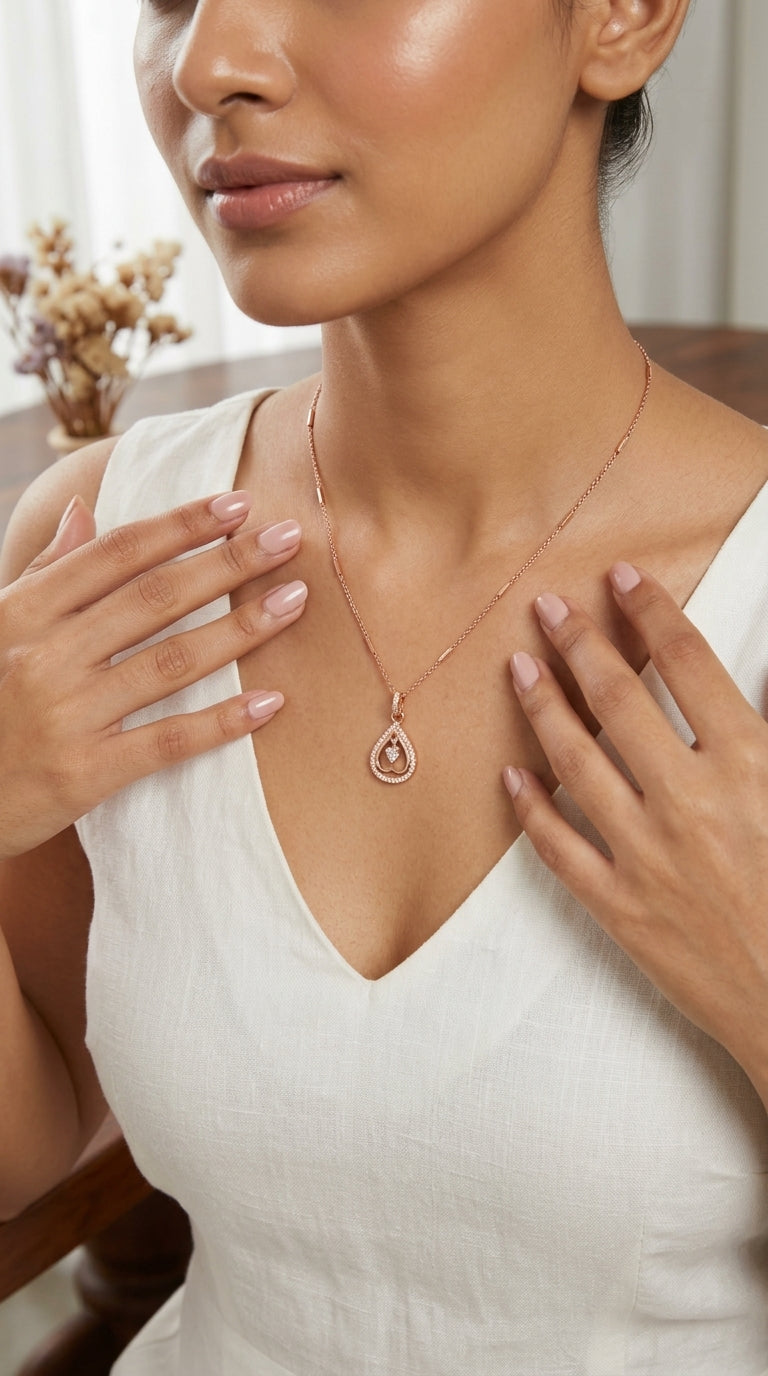 Rose Gold Teardrop Heart Pendant Necklace