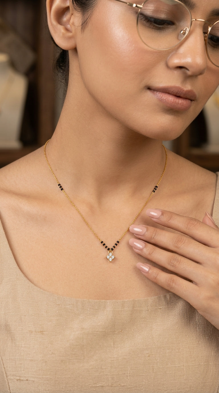 Gold Plated Minimal Floral AD Mangalsutra