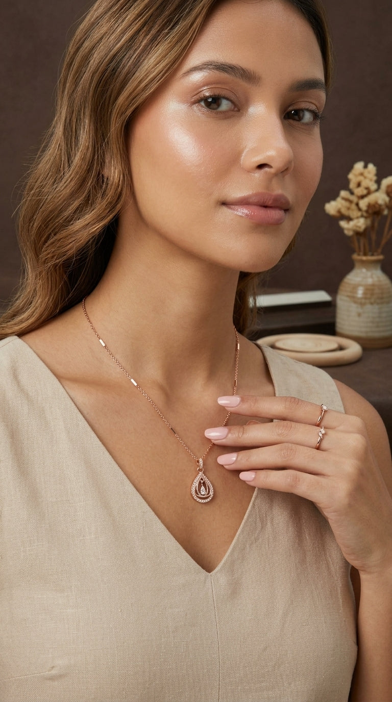 Rose Gold Teardrop Crystal Pendant Necklace
