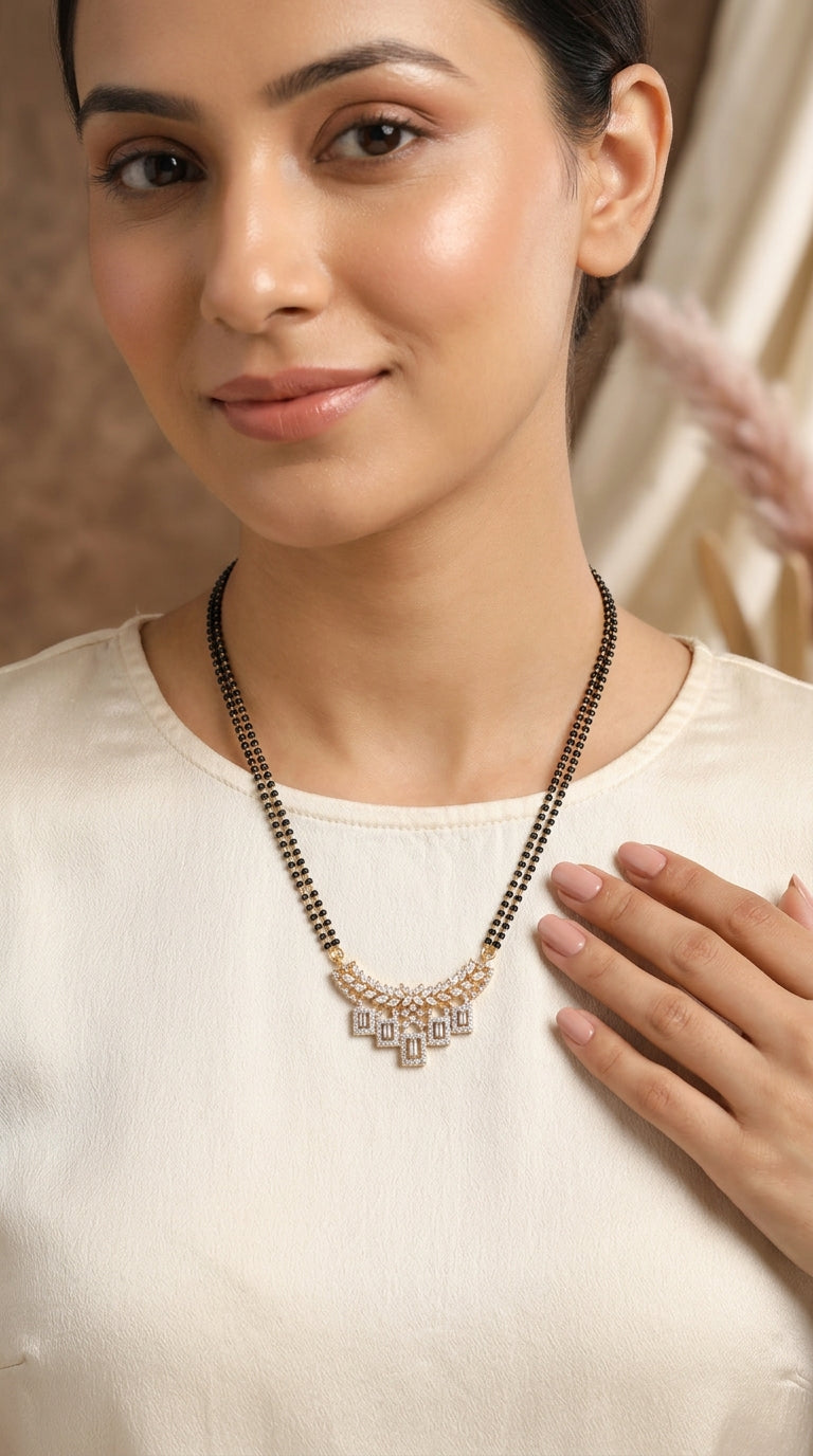 Gold Plated Designer Leaf & Geometric AD Mangalsutra