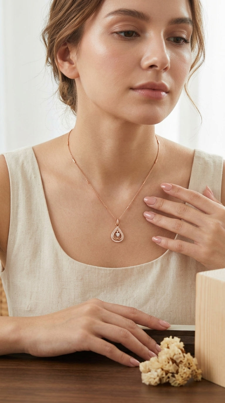 Rose Gold Teardrop Heart Pendant Necklace