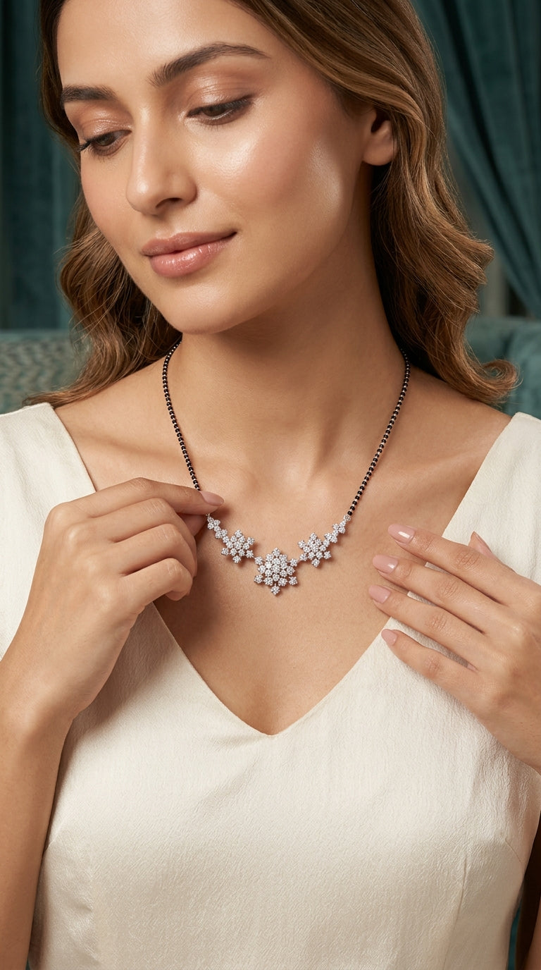 Silver-Tone Floral AD Mangalsutra