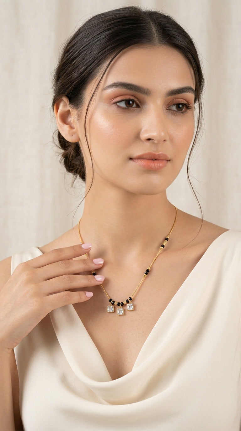 Gold Plated Minimal Square Charm Mangalsutra