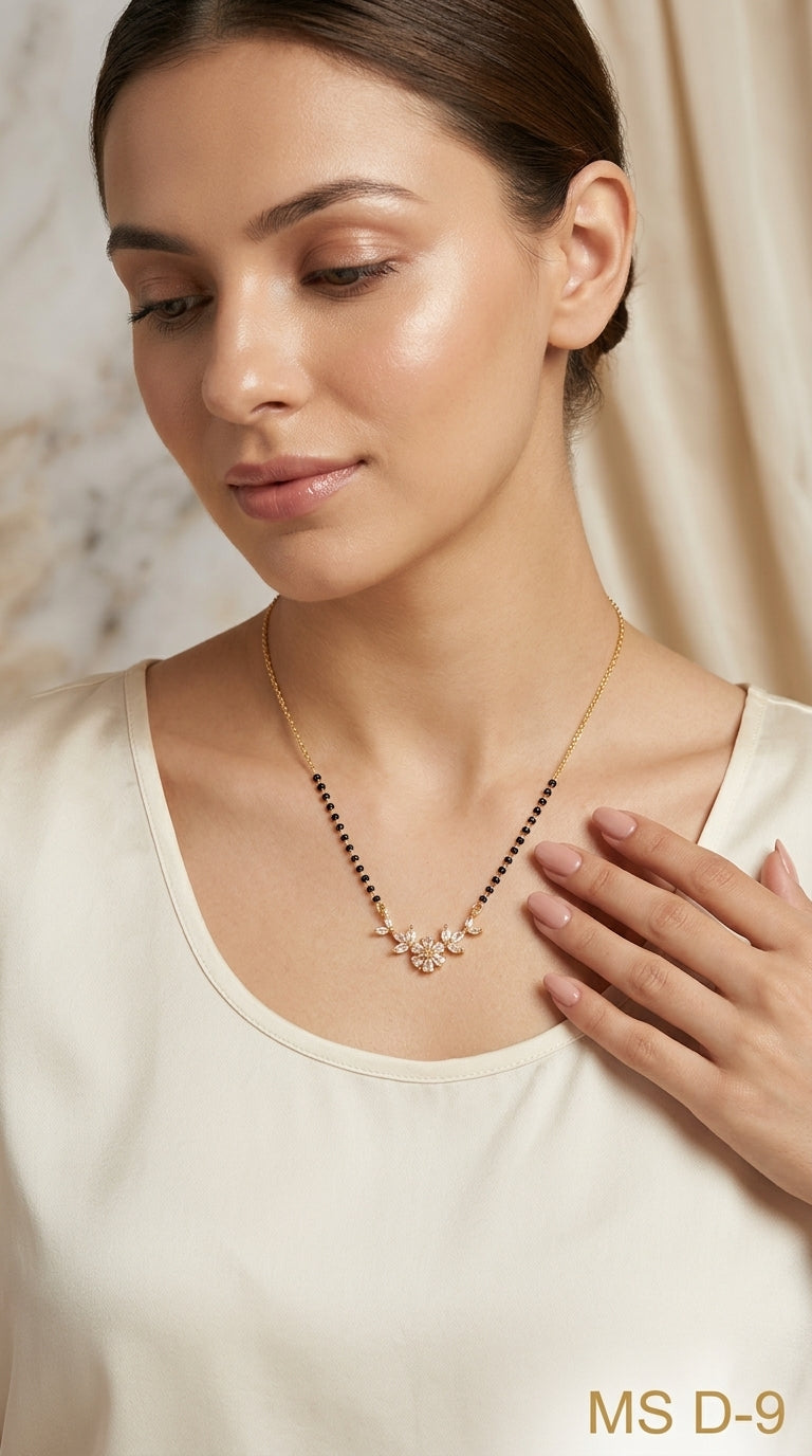 Gold Plated Floral Mangalsutra with Crystal Stones