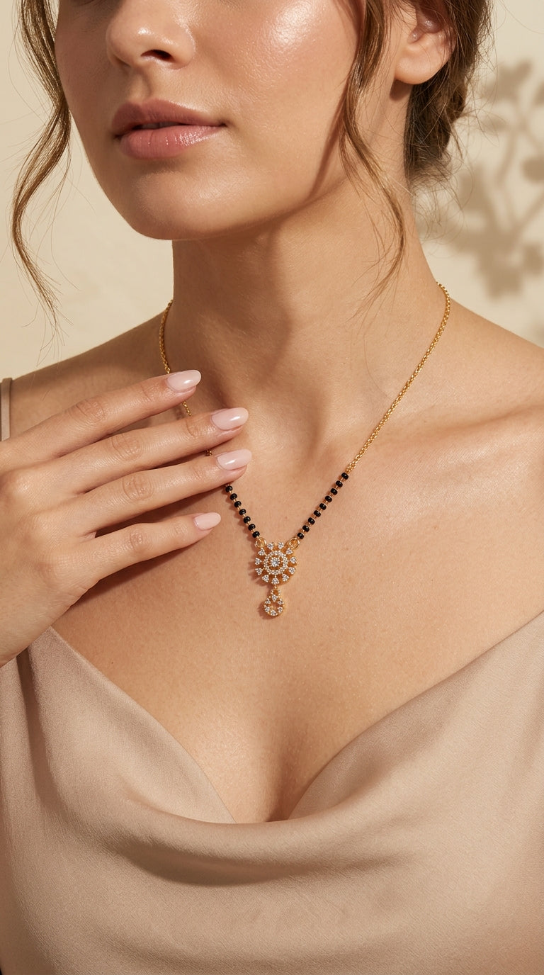 Traditional Gold Plated Sunflower AD Mangalsutra Necklace