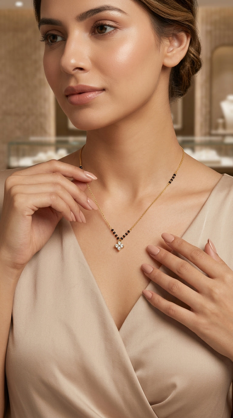 Gold Plated Minimal Floral AD Mangalsutra