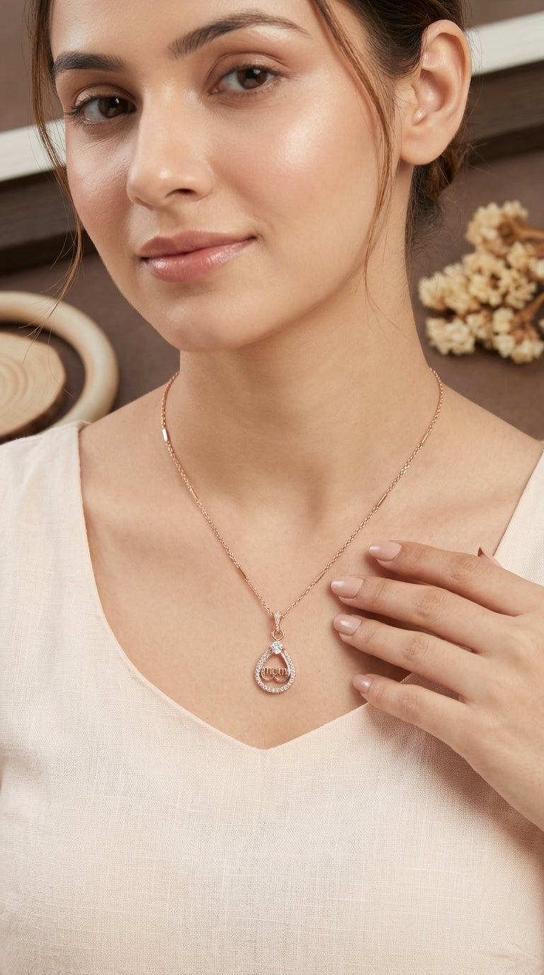 Rose Gold “Mom” Pendant Necklace