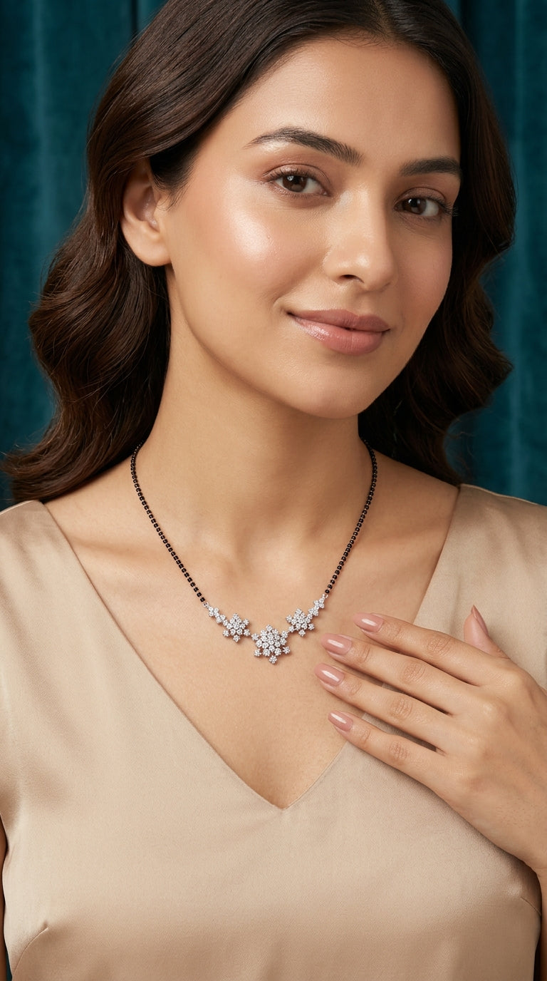 Silver-Tone Floral AD Mangalsutra