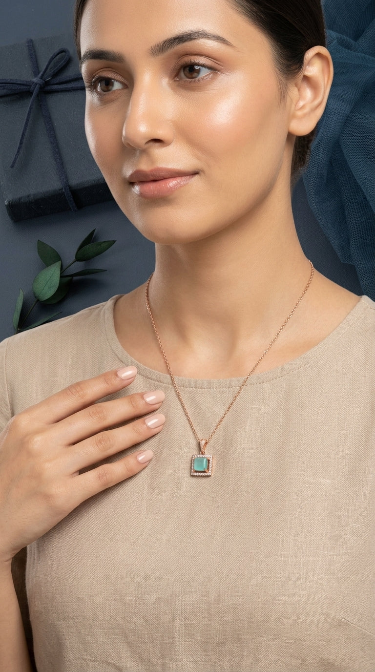Green Square Stone Pendant Necklace