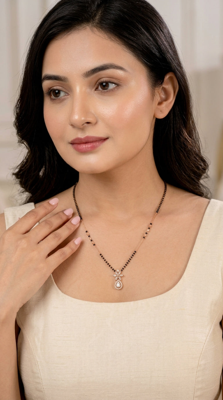 Floral Drop Mangalsutra – Rose Gold Finish