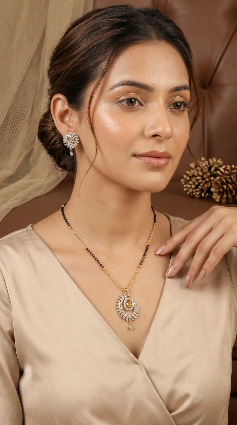 Royal Amber Stone Designer Mangalsutra Set