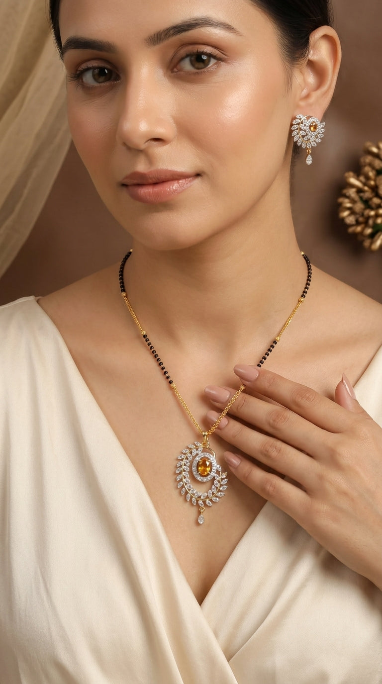 Royal Amber Stone Designer Mangalsutra Set