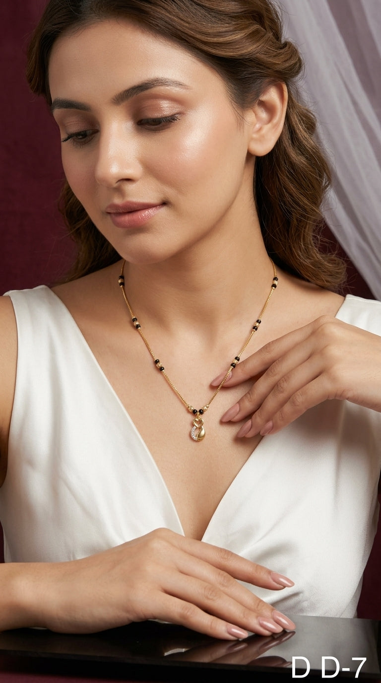 Gold-Plated Heart Charm Mangalsutra Necklace