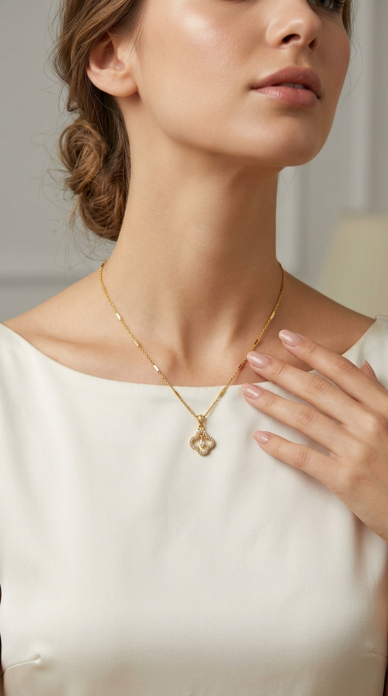 Gold Plated Flower Pendant Necklace