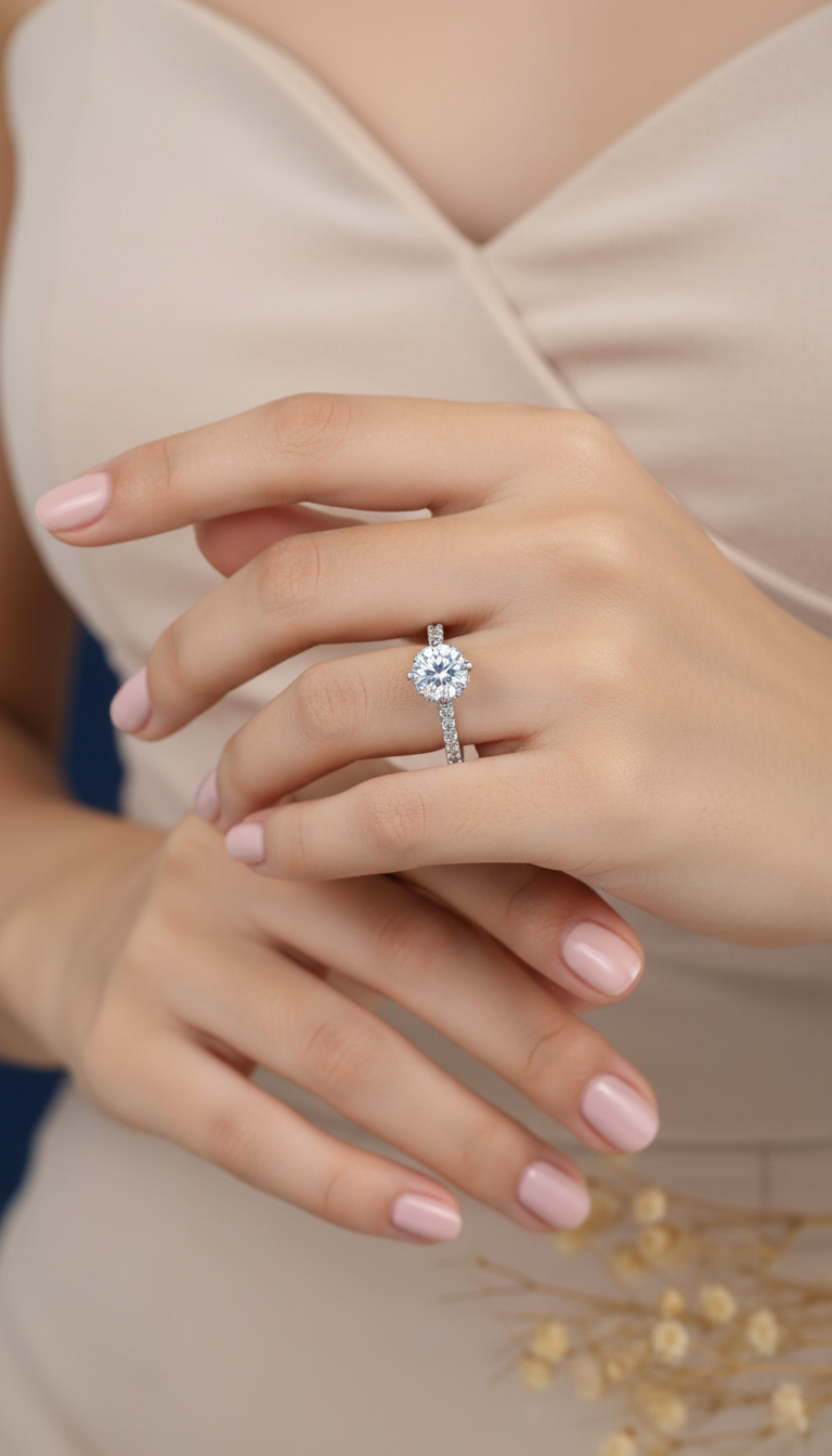 Classic Solitaire Halo Ring – Elegant Silver Finish