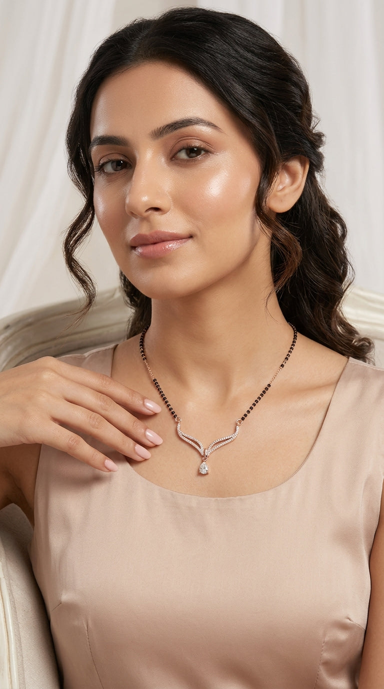 Rose Gold Elegant Wing Drop AD Mangalsutra