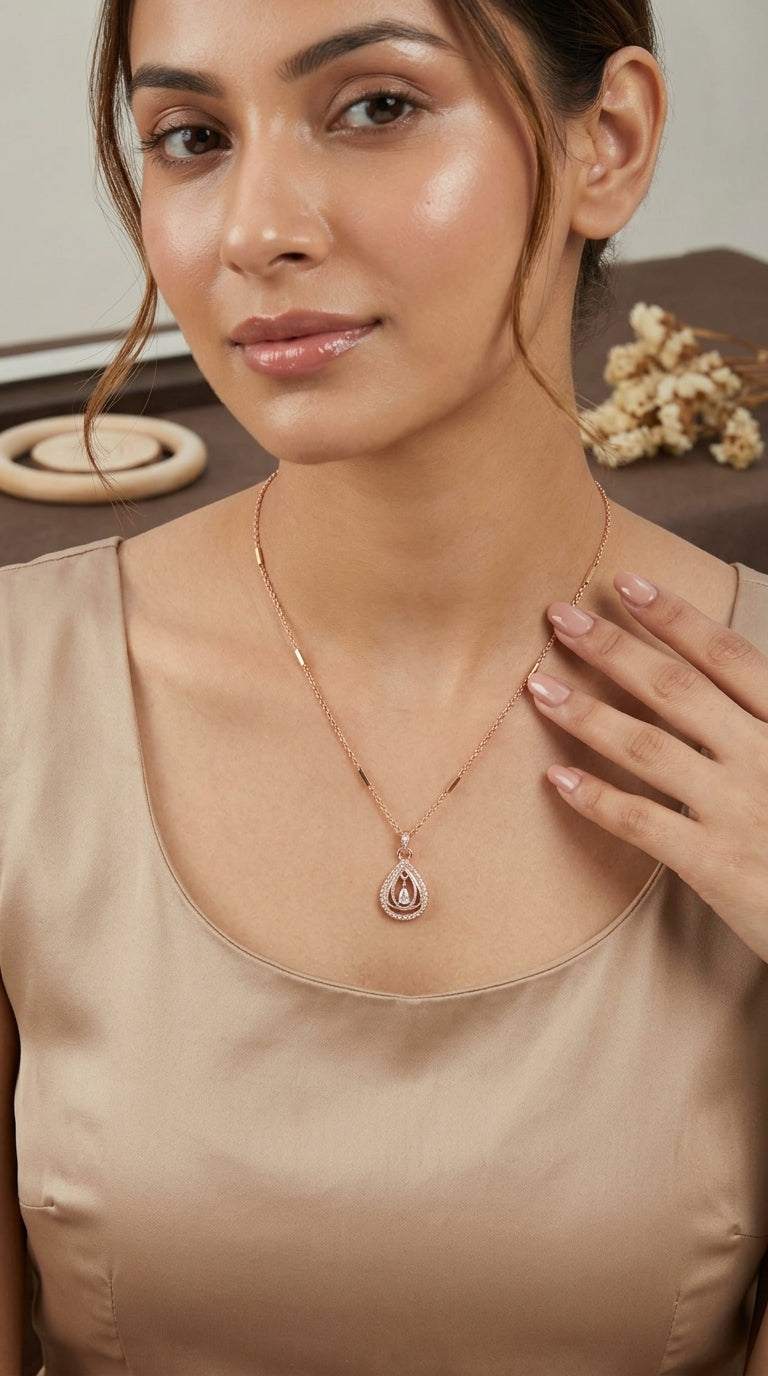Rose Gold Teardrop Crystal Pendant Necklace