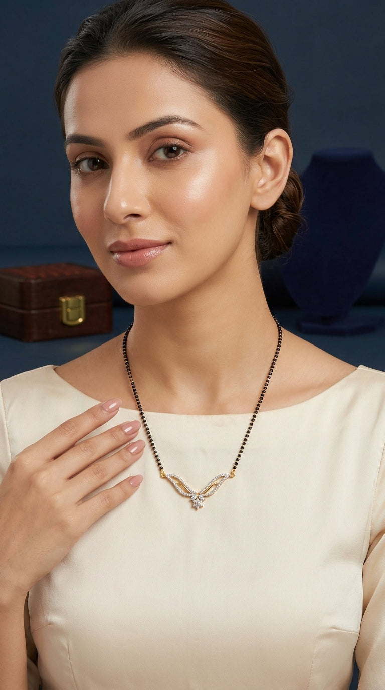 Gold Plated Elegant Wave AD Mangalsutra