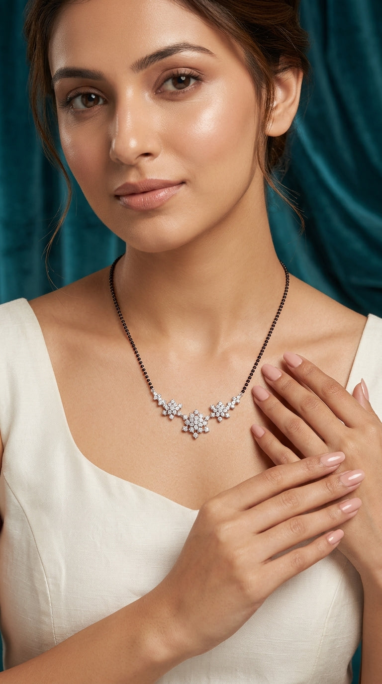 Silver-Tone Floral AD Mangalsutra