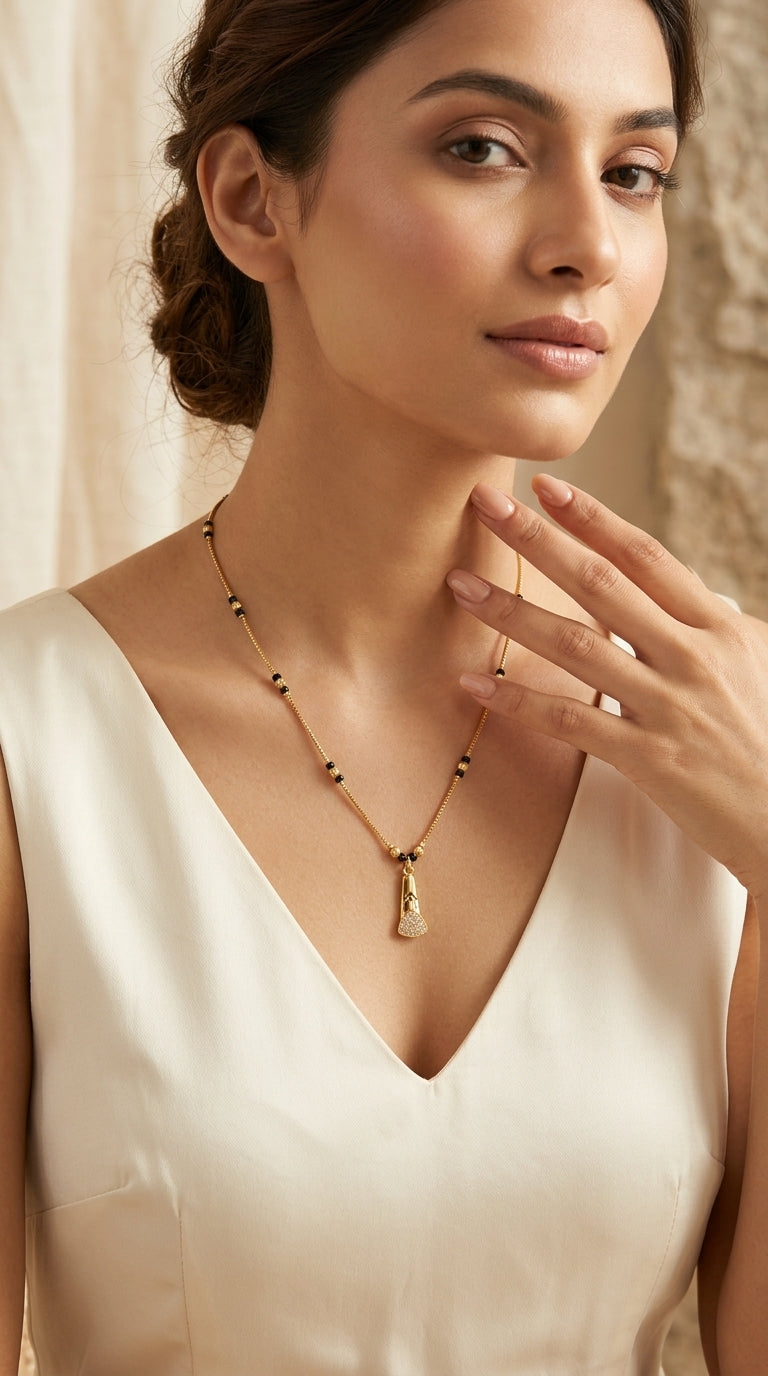 Gold-Plated Designer Mangalsutra with Stone Studded Pendant