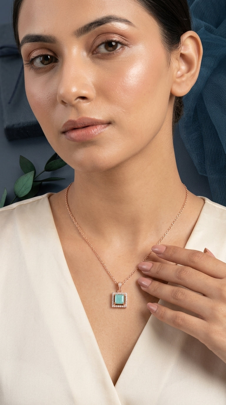 Green Square Stone Pendant Necklace