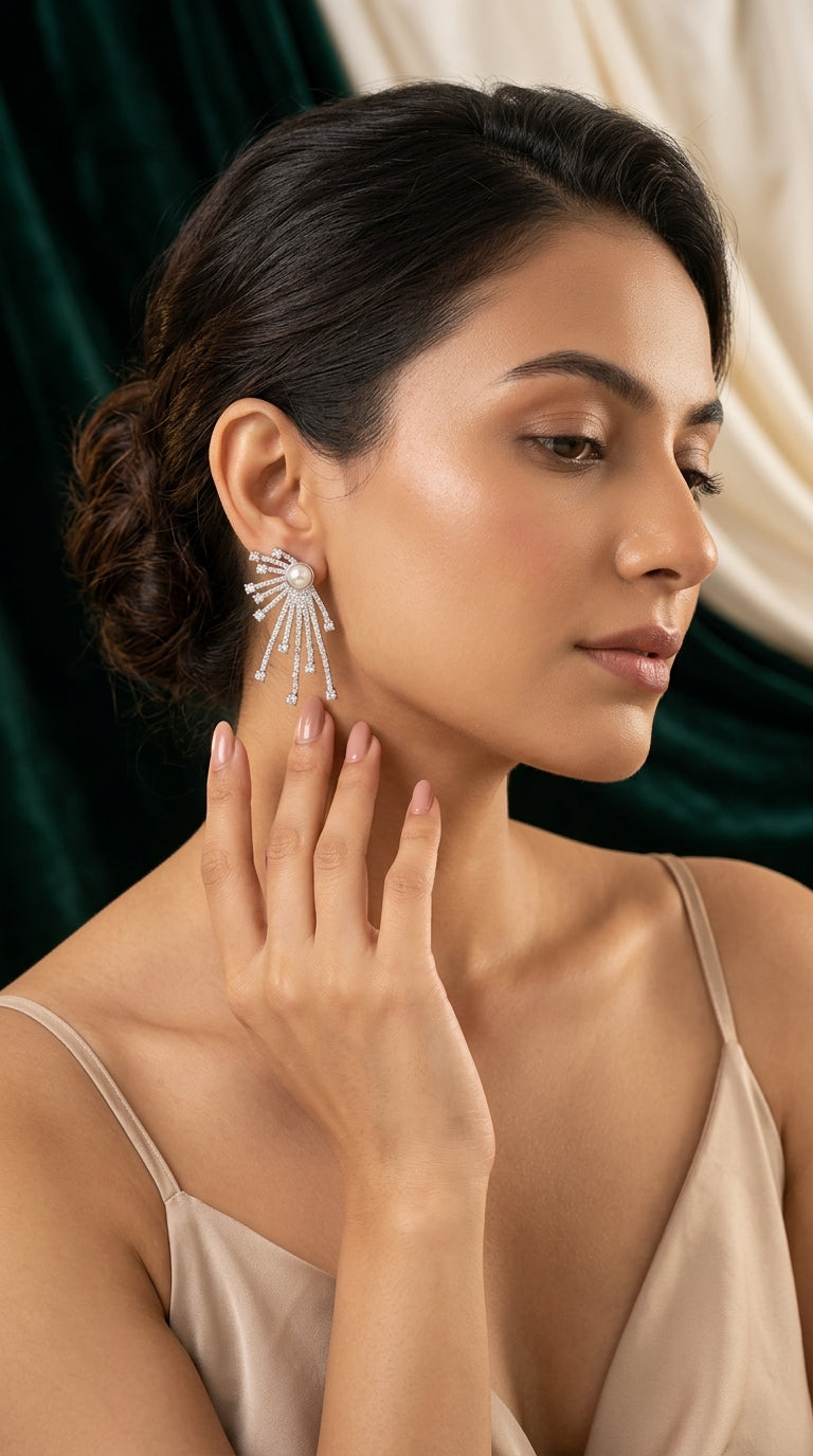 Pearl Starburst Diamond Earrings