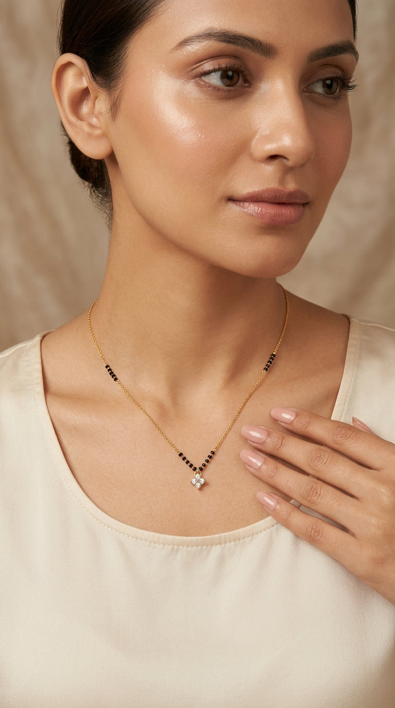 Gold Plated Minimal Floral AD Mangalsutra