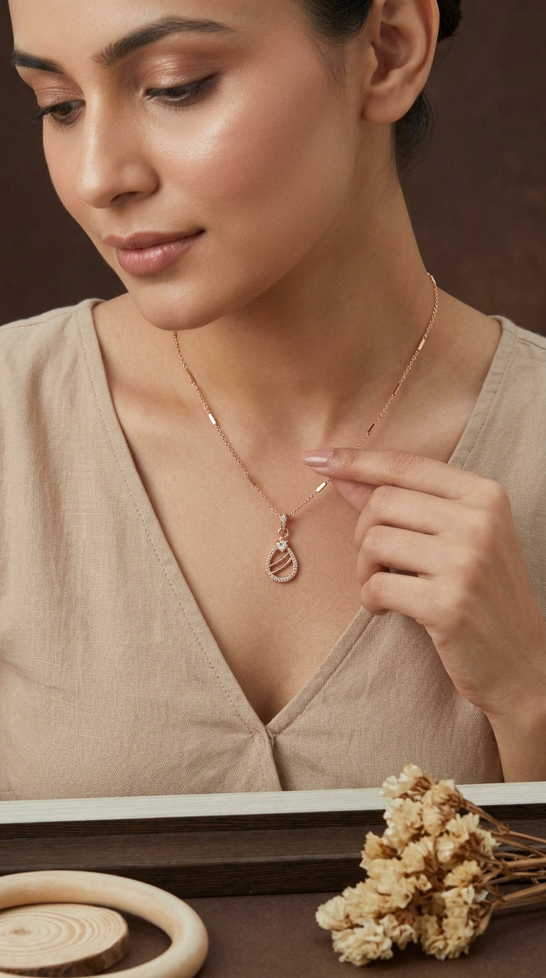 Rose Gold Heart Drop Pendant Necklace