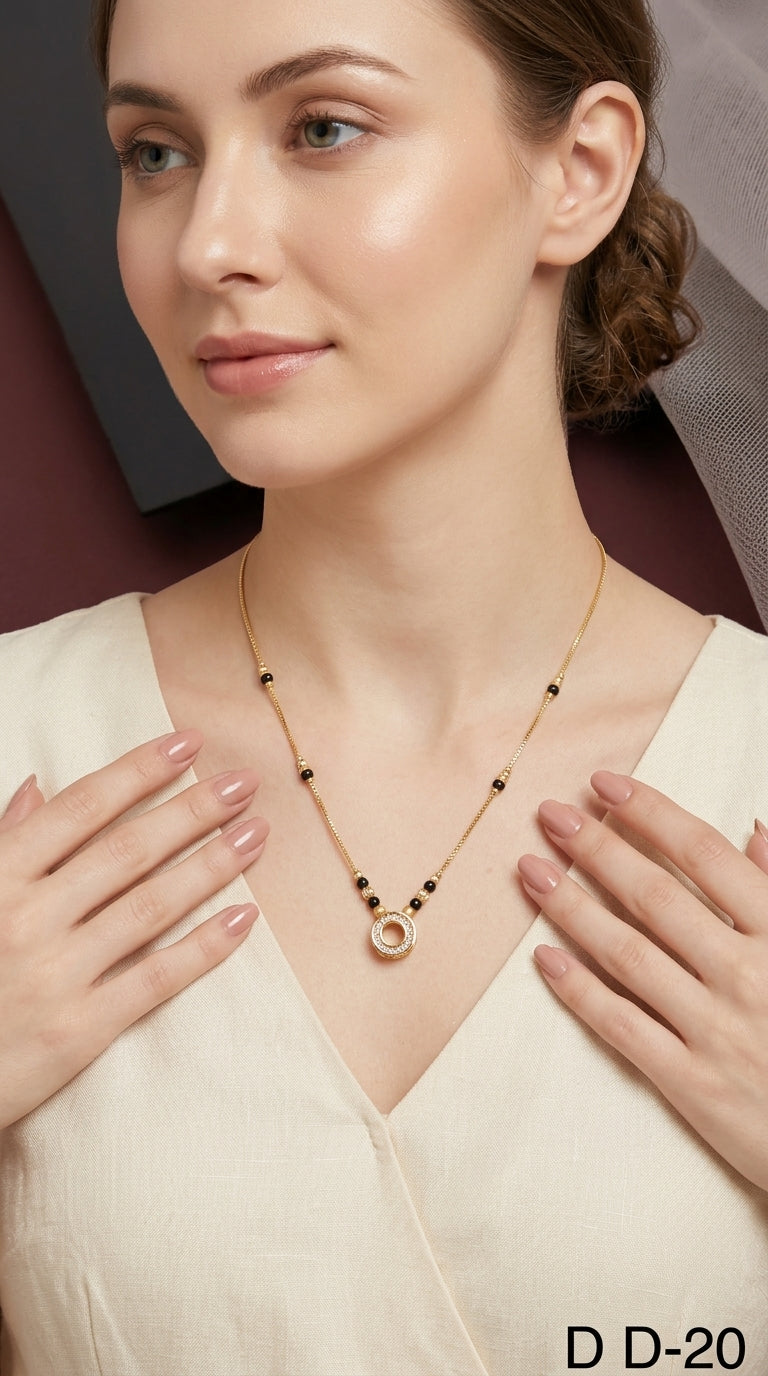 Gold-Plated Circular Pendant Mangalsutra Necklace