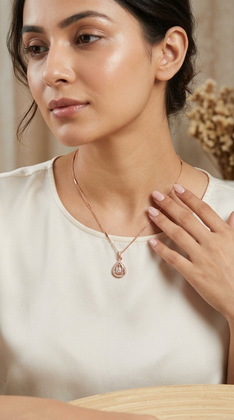 Rose Gold Teardrop Crystal Pendant Necklace