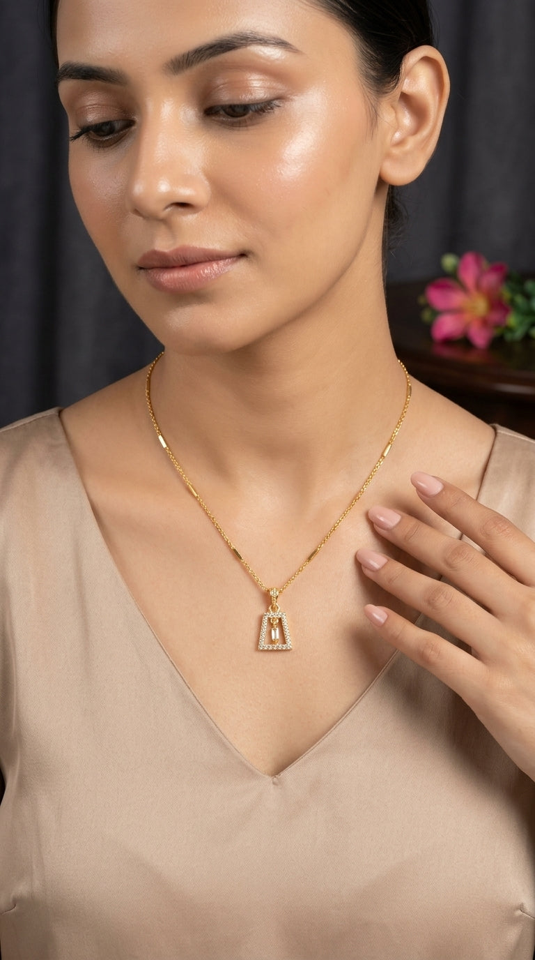 Gold Plated Geometric Pendant Necklace