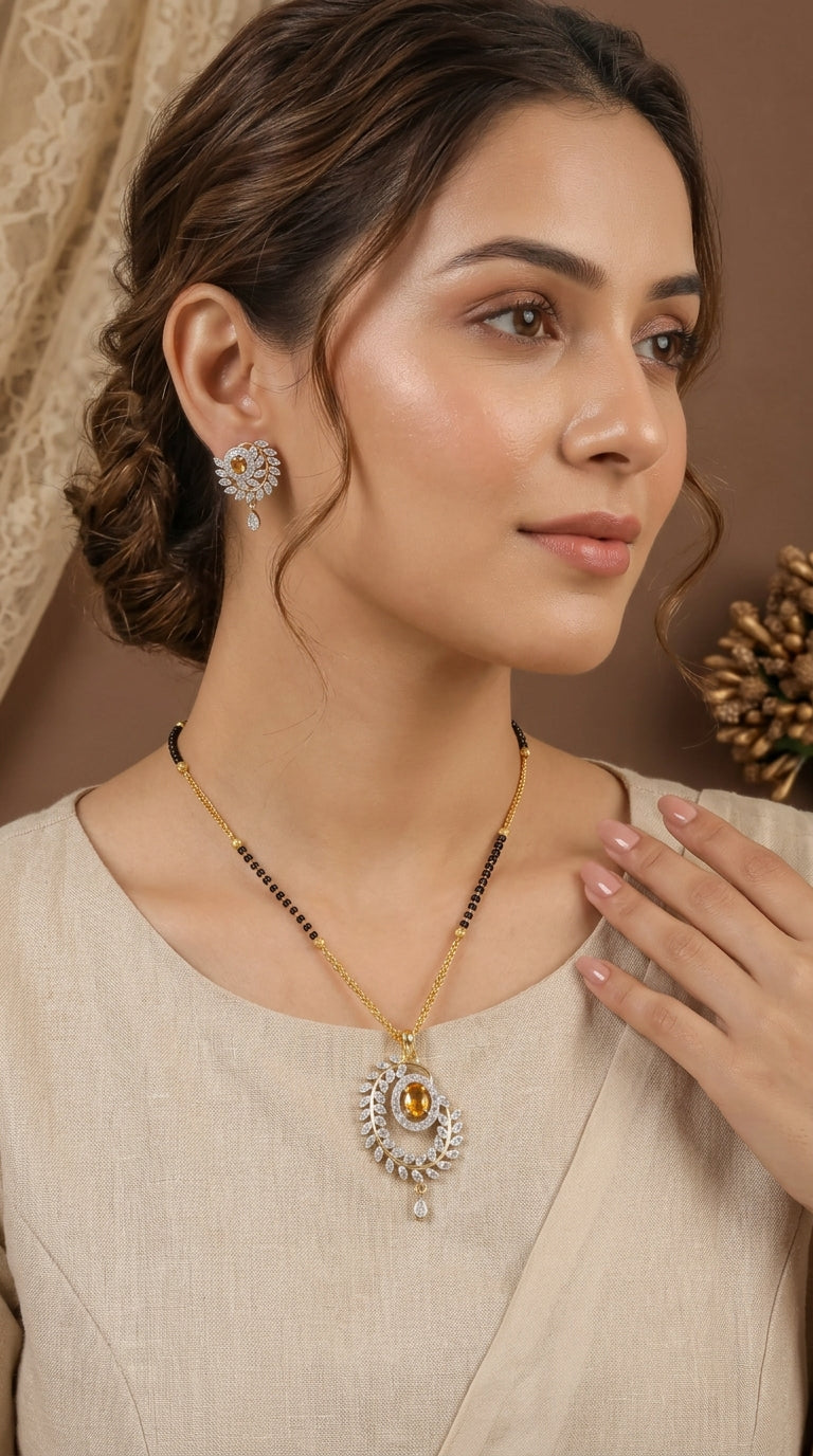 Royal Amber Stone Designer Mangalsutra Set