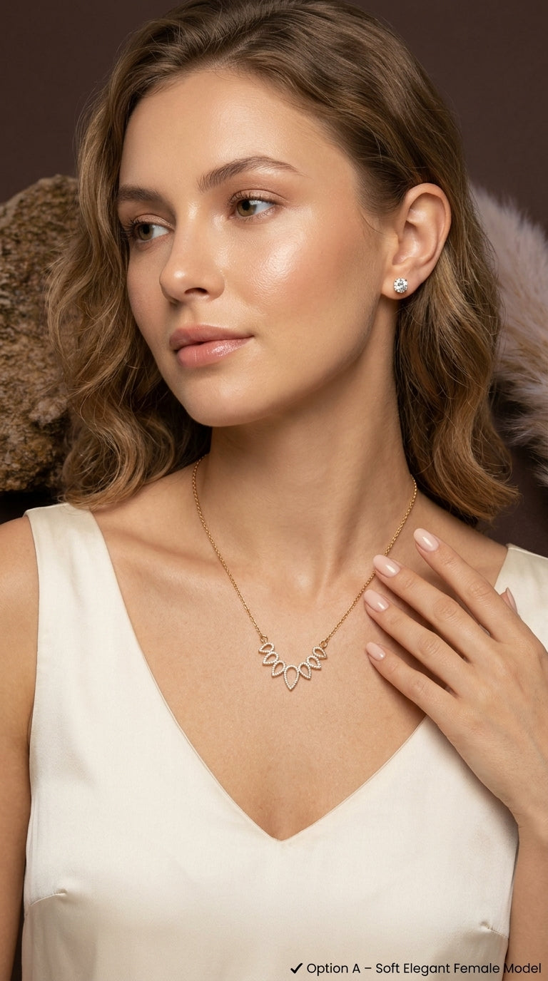 Gold-Plated Pendant Necklace with Crystal Stud Earrings Set