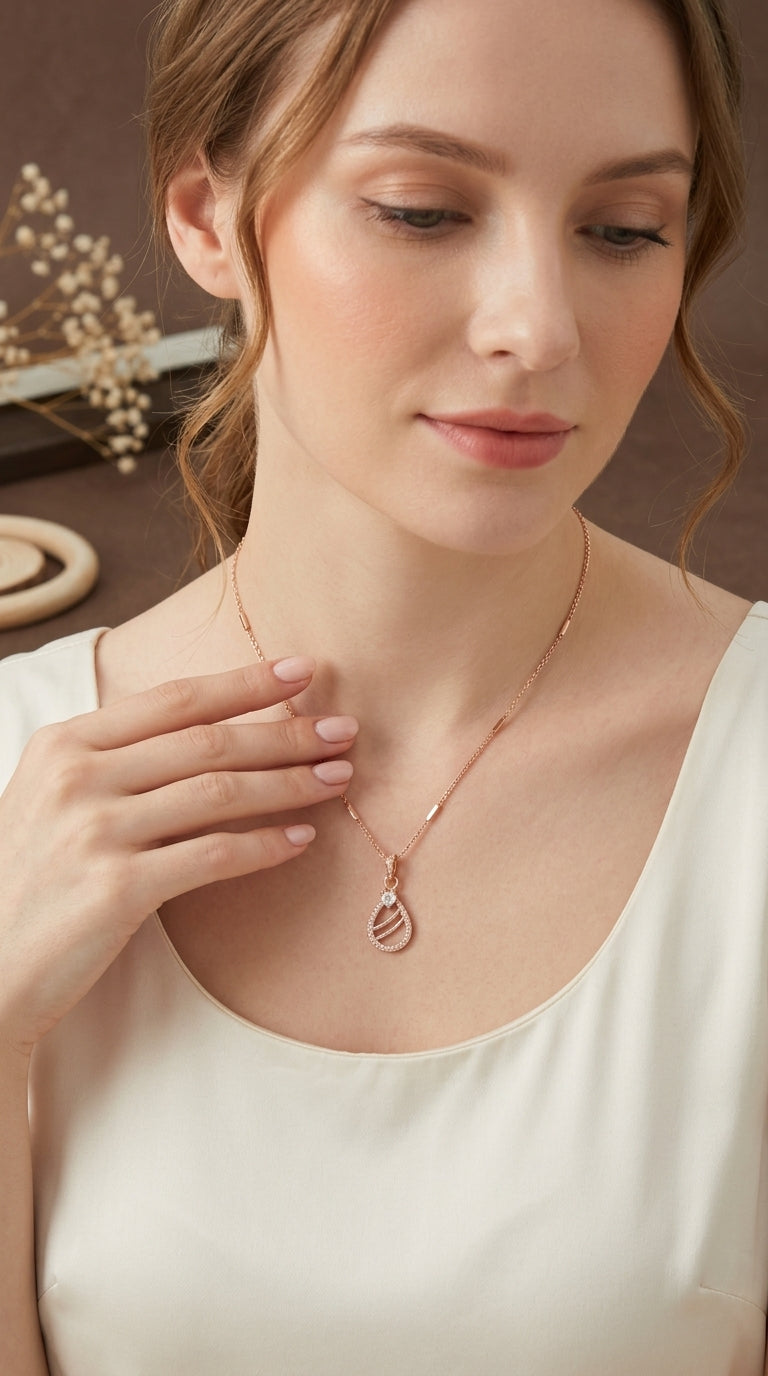 Rose Gold Heart Drop Pendant Necklace