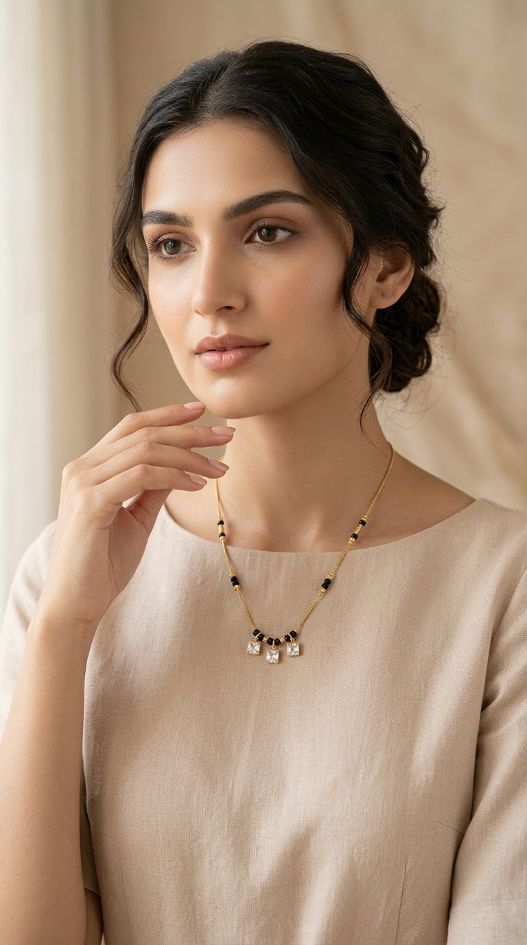 Gold Plated Minimal Square Charm Mangalsutra