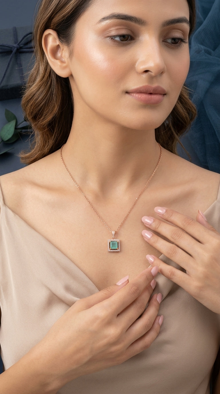 Green Square Stone Pendant Necklace