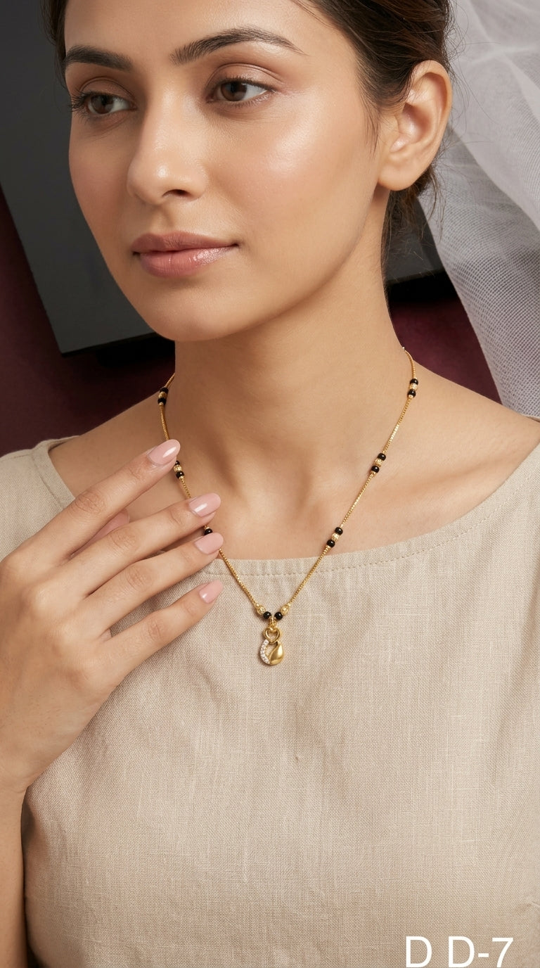 Gold-Plated Heart Charm Mangalsutra Necklace