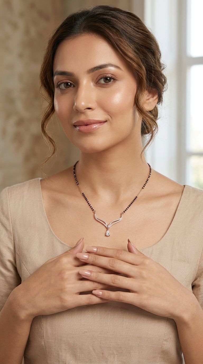 Rose Gold Elegant Wing Drop AD Mangalsutra