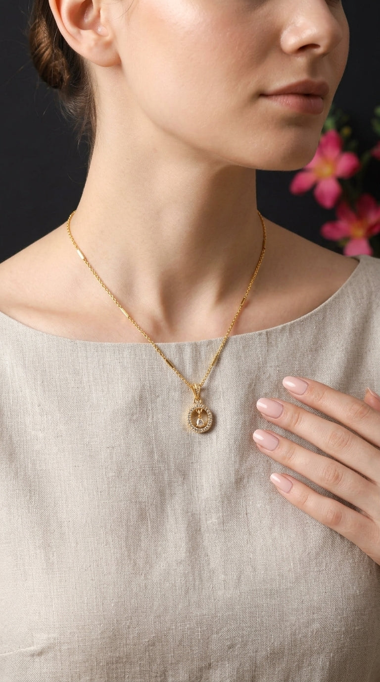 Gold Plated Circular Crystal Pendant Necklace