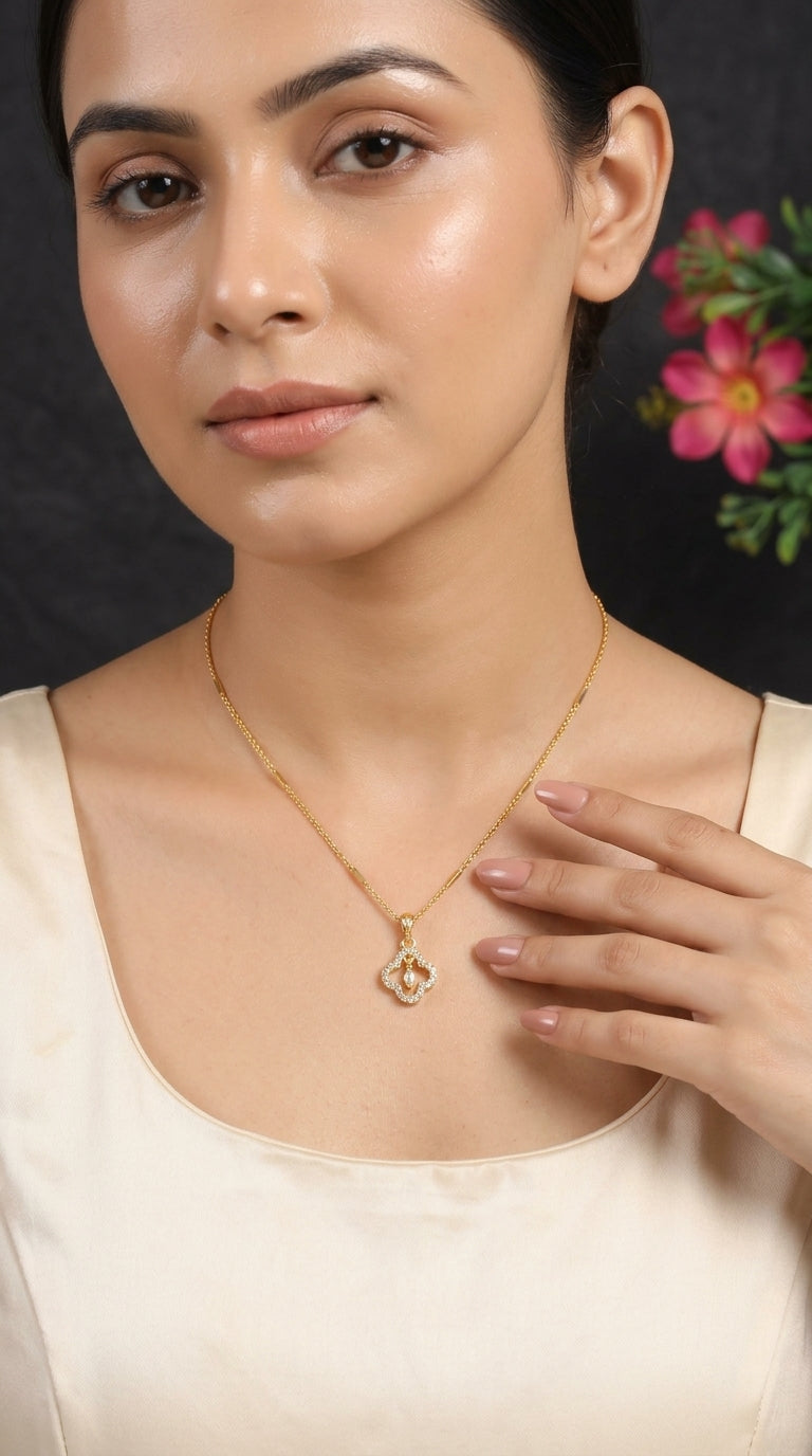 Gold Plated Flower Pendant Necklace